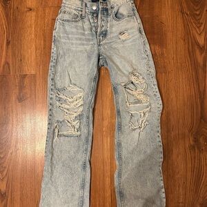 Aeropostale 90s Baggy Light Wash Distressed Flare Jeans